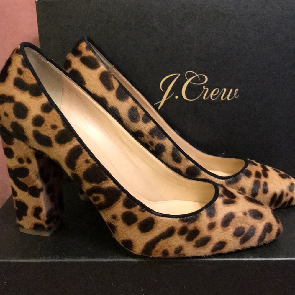J Crew Stella Calf Hair Pumps in Hazelnut Leopard